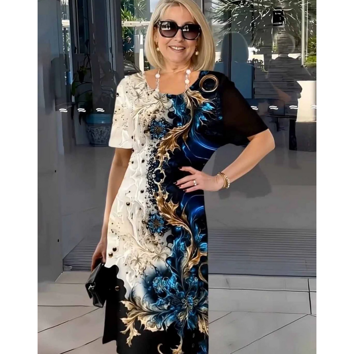 Alicja - Elegancka sukienka z artystycznym nadrukiem