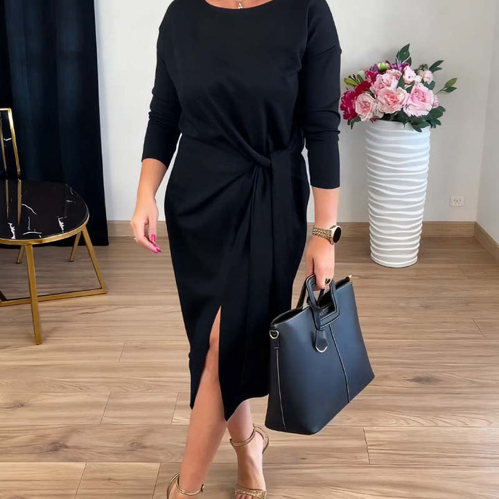 Alina - Elegancka sukienka z wiązaniem i delikatnym rozcięciem